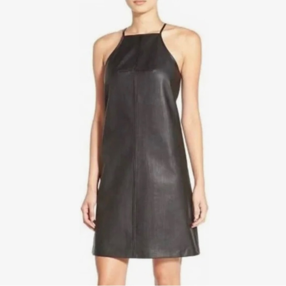 Leith faux leather halter dress